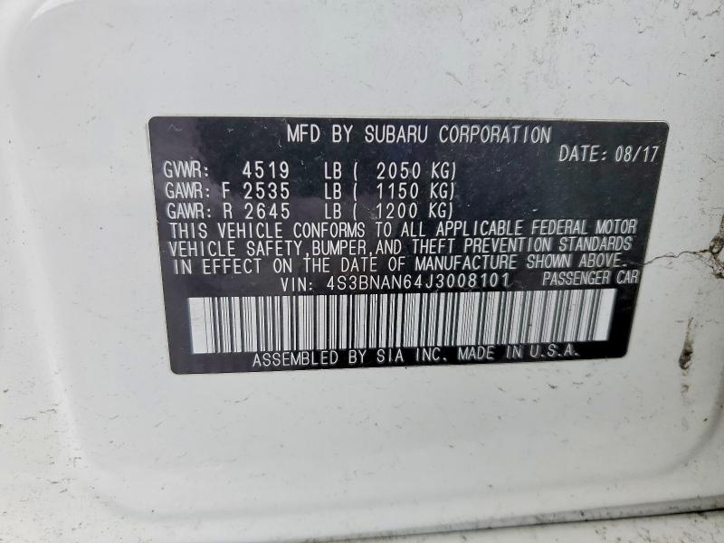 Aukcja sprzedaży 2018 Subaru Legacy, vin: 4S3BNAN64J3008101, numer aukcji: 99209555