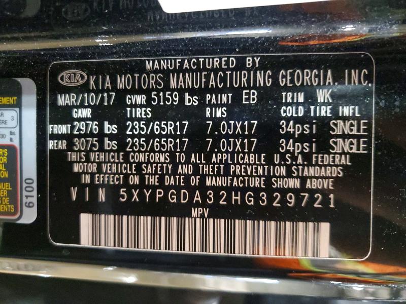 Aukcja sprzedaży 2017 Kia Sorento, vin: 5XYPGDA32HG329721, numer aukcji: 99671135