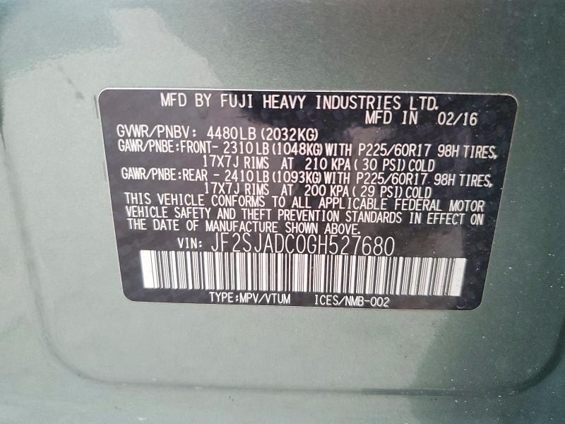 Aukcja sprzedaży 2016 Subaru Forester, vin: JF2SJADC0GH527680, numer aukcji: 72978525