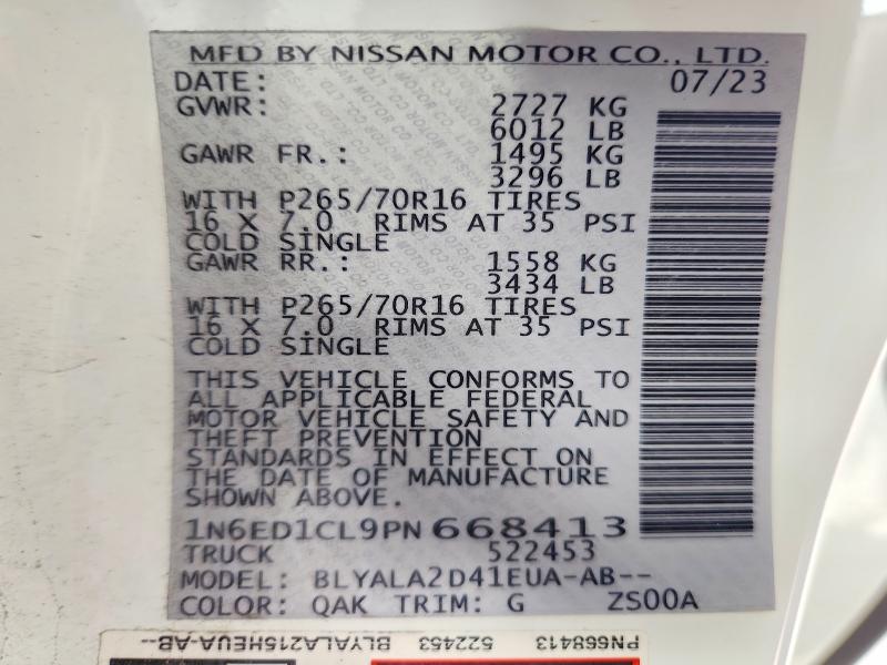 Aukcja sprzedaży 2023 Nissan Frontier, vin: 1N6ED1CL9PN668413, numer aukcji: 98687105