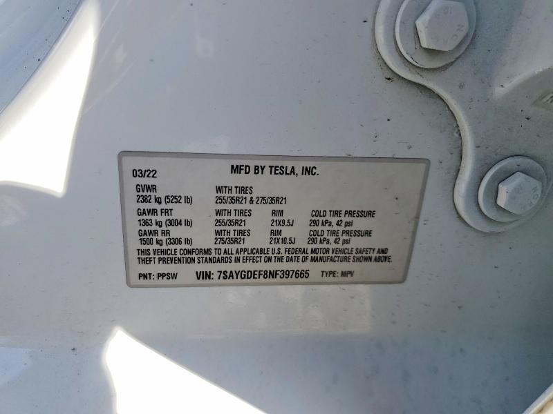 2022 Tesla Model Y მანქანა იყიდება აუქციონზე, vin: 7SAYGDEF8NF397665, აუქციონის ნომერი: 98052725