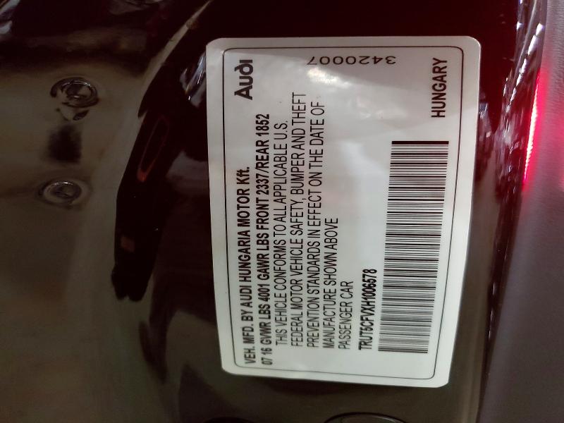 Продажа на аукционе авто 2017 Audi Tt, vin: TRUT5CFVXH1006578, номер лота: 73041375