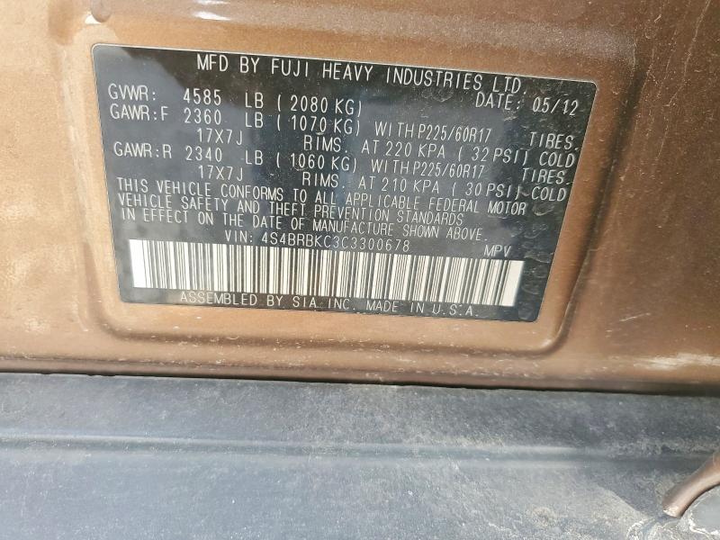 Aukcja sprzedaży 2012 Subaru Outback, vin: 4S4BRBKC3C3300678, numer aukcji: 72889695