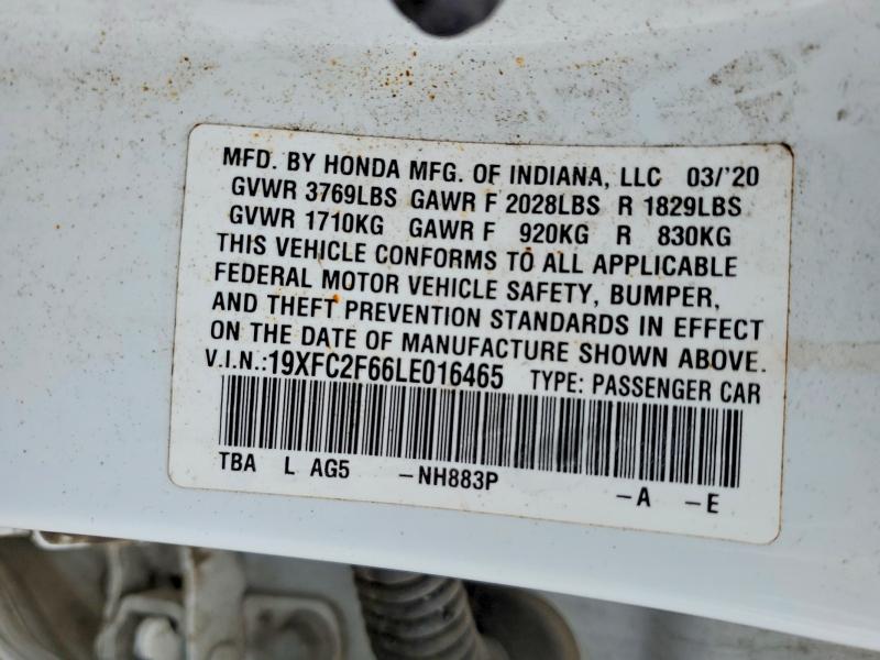 2020 Honda Civic მანქანა იყიდება აუქციონზე, vin: 19XFC2F66LE016465, აუქციონის ნომერი: 73183025