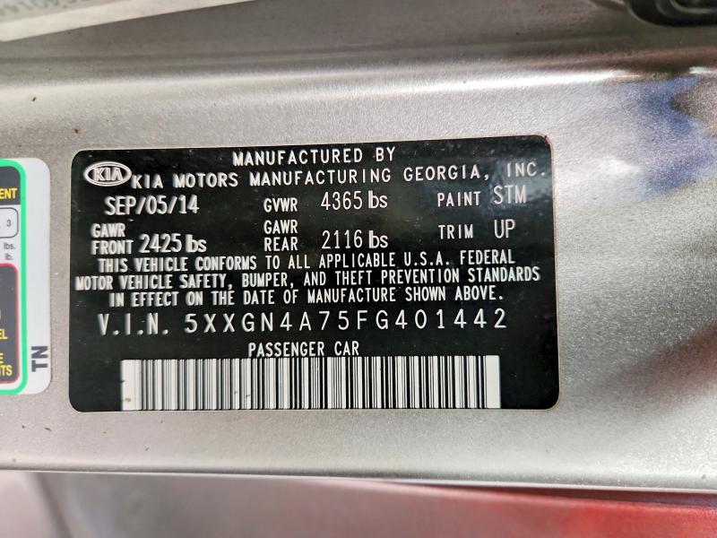 Продажа на аукционе авто 2015 Kia Optima, vin: 5XXGN4A75FG401442, номер лота: 99003965