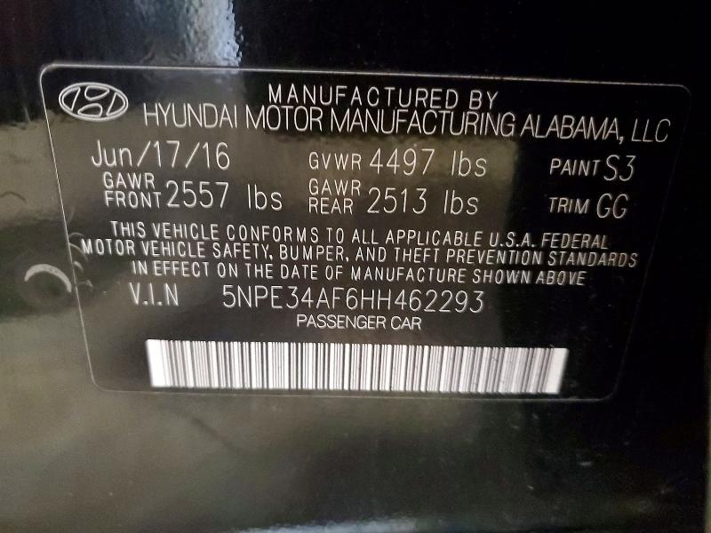 98990825 :رقم المزاد ، 5NPE34AF6HH462293 vin ، 2017 Hyundai Sonata مزاد بيع