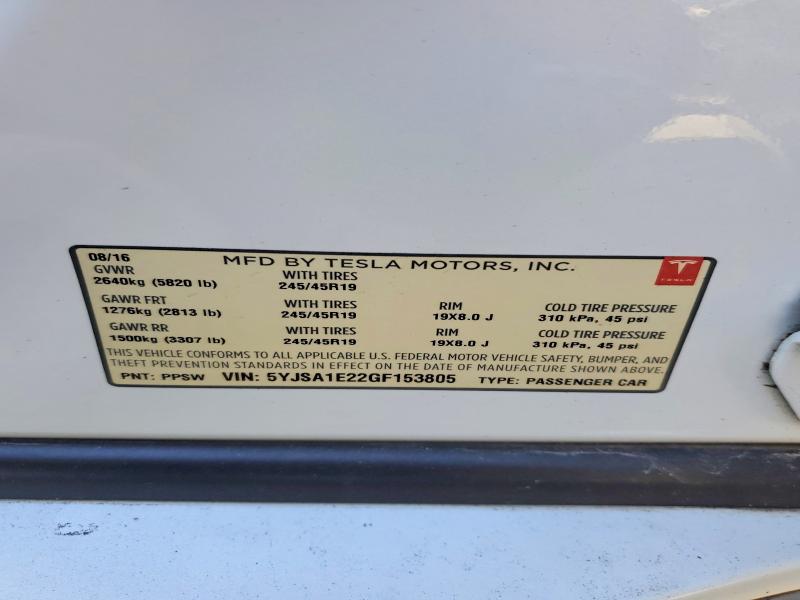 Aukcja sprzedaży 2016 Tesla Model S, vin: 5YJSA1E22GF153805, numer aukcji: 99807285