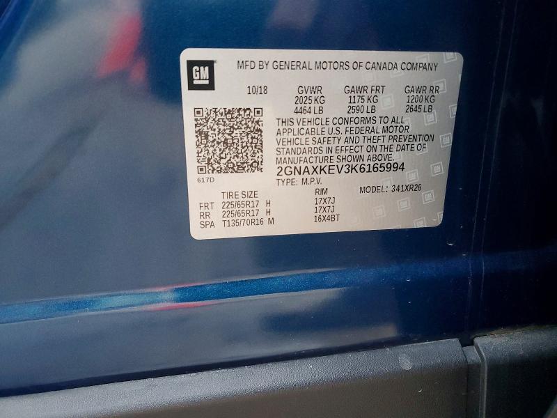 Aukcja sprzedaży 2019 Chevrolet Equinox, vin: 2GNAXKEV3K6165994, numer aukcji: 98786635
