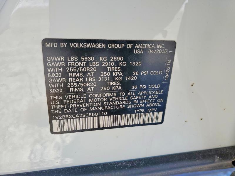 74674645 :رقم المزاد ، 1V2BR2CA2SC558110 vin ، 2025 Volkswagen Atlas مزاد بيع