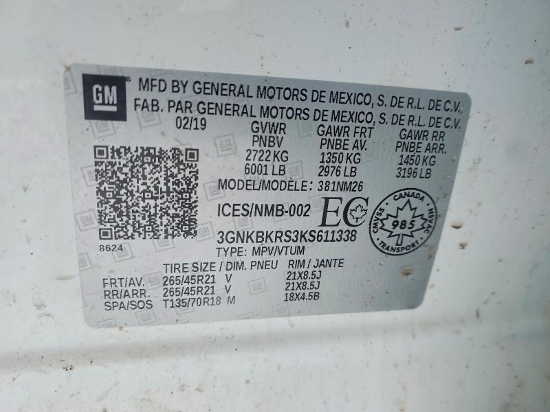 Aukcja sprzedaży 2019 Chevrolet Blazer, vin: 3GNKBKRS3KS611338, numer aukcji: 74848825