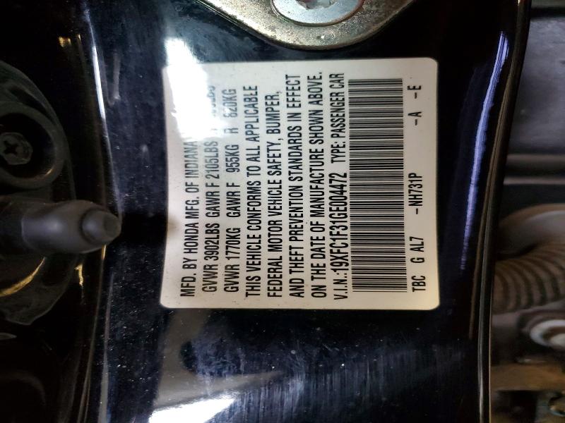 Продажа на аукционе авто 2016 Honda Civic, vin: 19XFC1F31GE004472, номер лота: 74489165