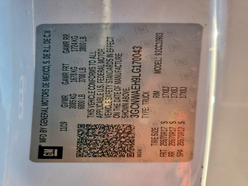 Aukcja sprzedaży 2020 Chevrolet Silverado, vin: 3GCNWAEH9LG170043, numer aukcji: 99110165
