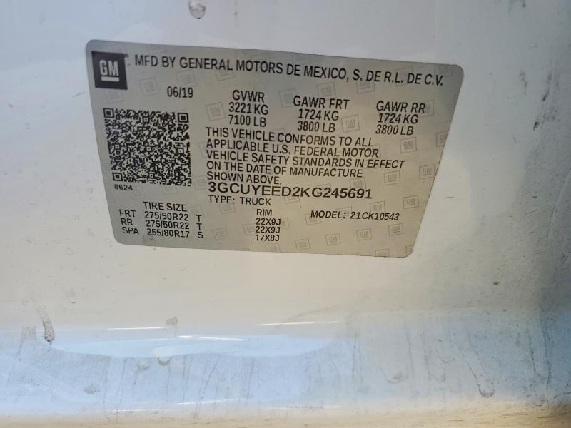 Продаж на аукціоні авто 2019 Chevrolet Silverado, vin: 3GCUYEED2KG245691, номер лоту: 75283705