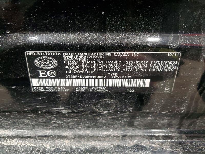 2011 Toyota Rav4 მანქანა იყიდება აუქციონზე, vin: 2T3BF4DV0BW160852, აუქციონის ნომერი: 98628815