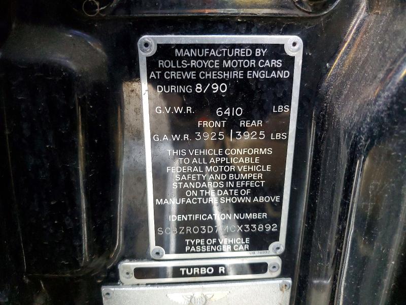 Продаж на аукціоні авто 1991 Bentley Turbo, vin: SCBZR03D7MCX33892, номер лоту: 75050565