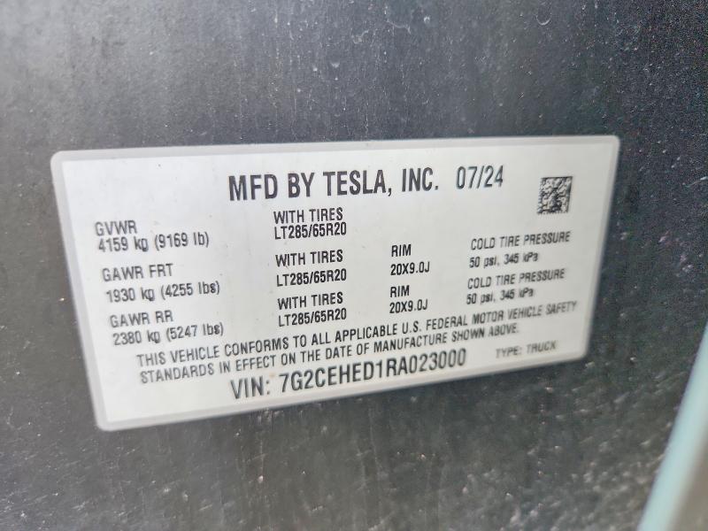 2024 Tesla Cybertruck მანქანა იყიდება აუქციონზე, vin: 7G2CEHED1RA023000, აუქციონის ნომერი: 72853745