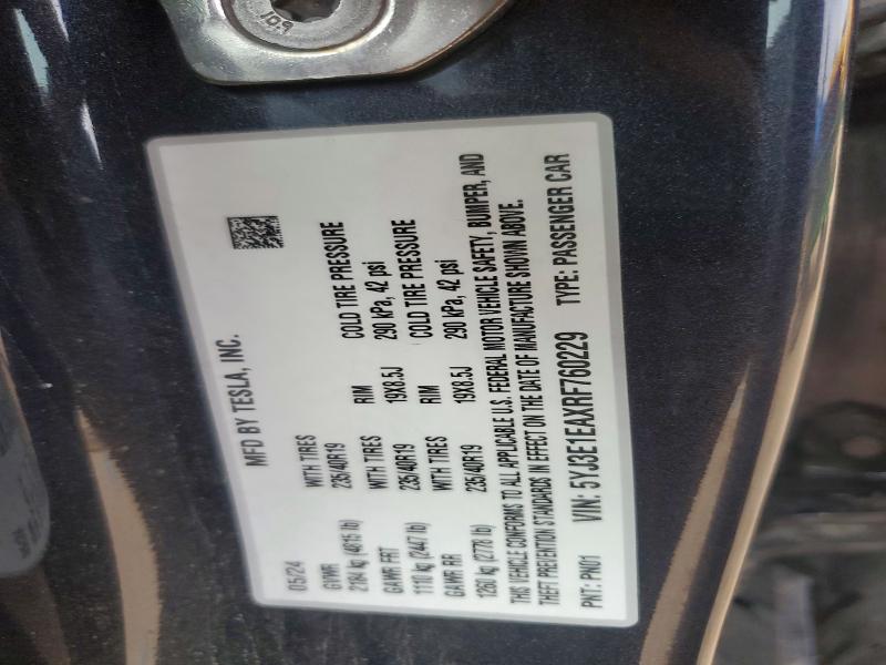 Продажа на аукционе авто 2024 Tesla Model 3, vin: 5YJ3E1EAXRF760229, номер лота: 73062145