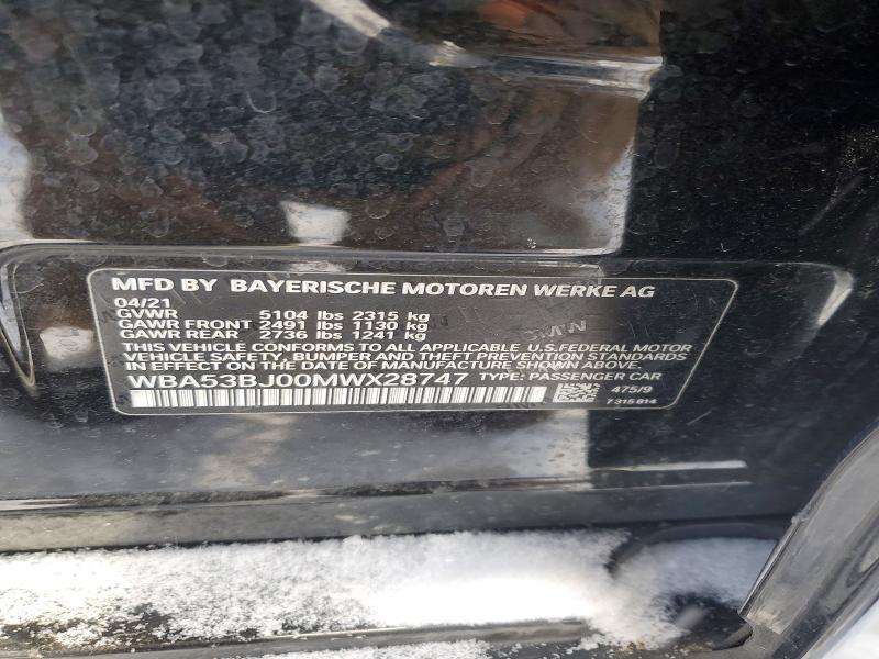 Aukcja sprzedaży 2021 Bmw 540, vin: WBA53BJ00MWX28747, numer aukcji: 73775735