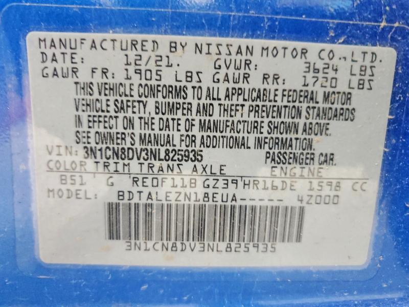 Aukcja sprzedaży 2022 Nissan Versa S, vin: 3N1CN8DV3NL825935, numer aukcji: 99383845