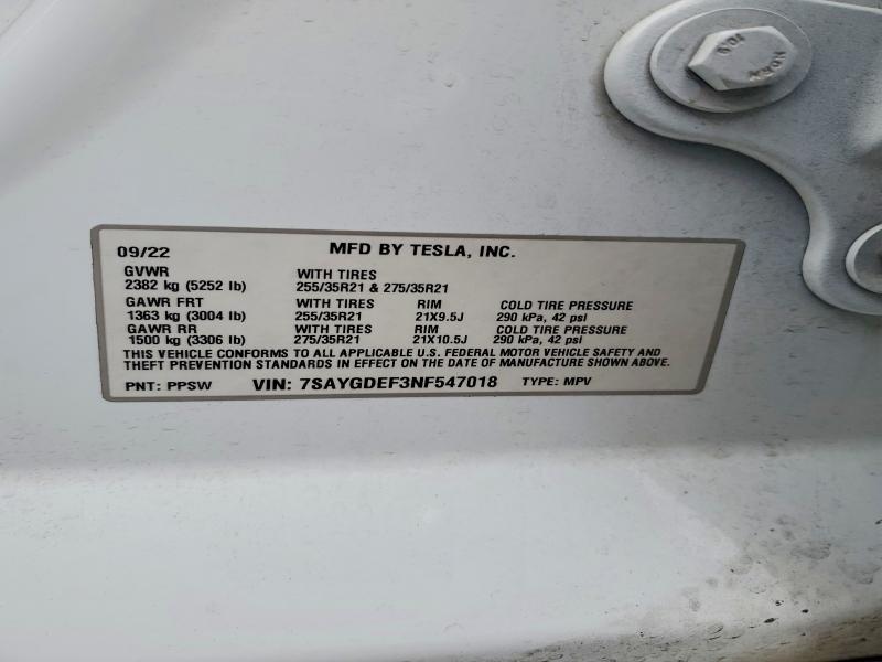 Продаж на аукціоні авто 2022 Tesla Model Y, vin: 7SAYGDEF3NF547018, номер лоту: 73478545