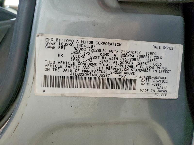 Aukcja sprzedaży 2004 Toyota Rav4, vin: JTEGD20V740006387, numer aukcji: 72247485
