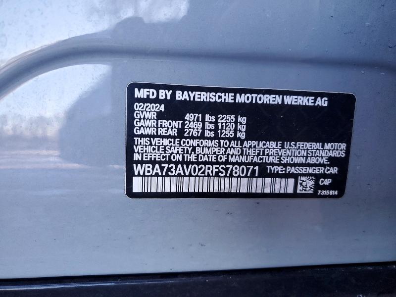 96777505 :رقم المزاد ، WBA73AV02RFS78071 vin ، 2024 Bmw 430xi مزاد بيع