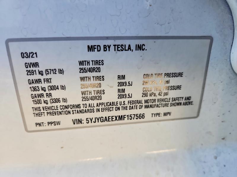 Продаж на аукціоні авто 2021 Tesla Model Y, vin: 5YJYGAEEXMF157566, номер лоту: 73270445
