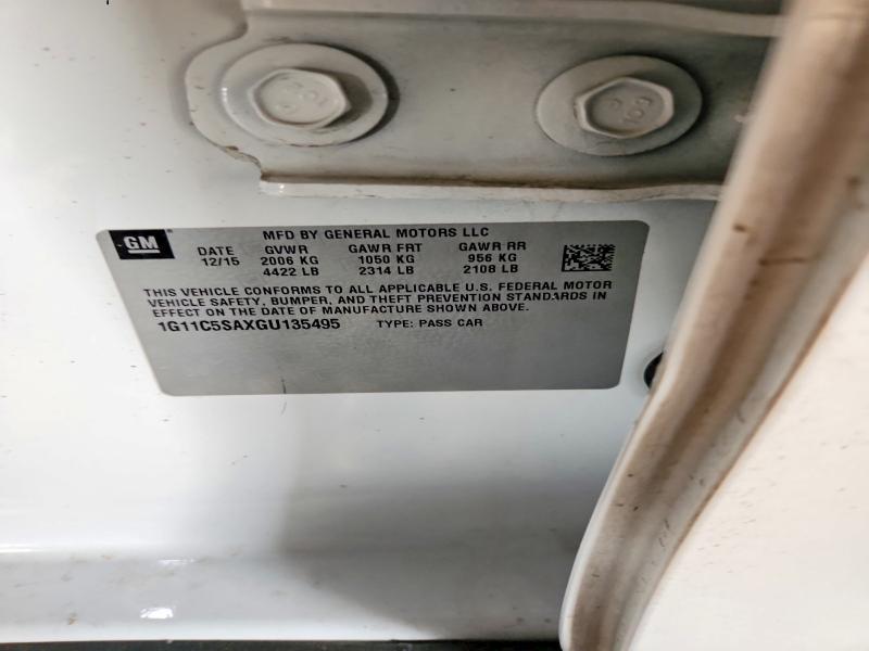 74036265 :رقم المزاد ، 1G11C5SAXGU135495 vin ، 2016 Chevrolet Malibu Limited مزاد بيع