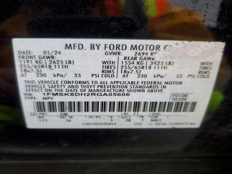 98480285 :رقم المزاد ، 1FMSK8DH2RGA05606 vin ، 2024 Ford Explorer مزاد بيع