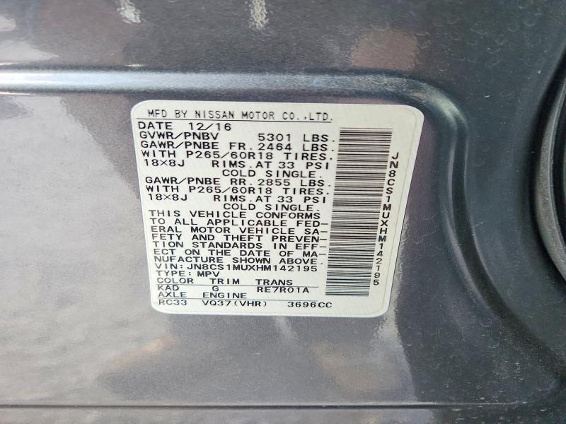 Aukcja sprzedaży 2017 Infiniti Qx70, vin: JN8CS1MUXHM142195, numer aukcji: 75278375