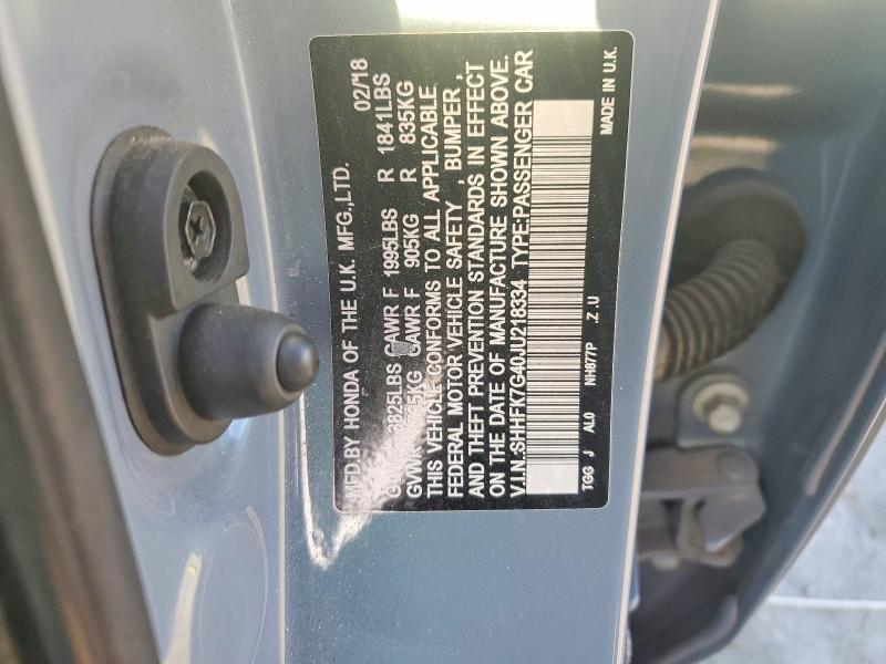 Aukcja sprzedaży 2018 Honda Civic, vin: SHHFK7G40JU218334, numer aukcji: 72748775