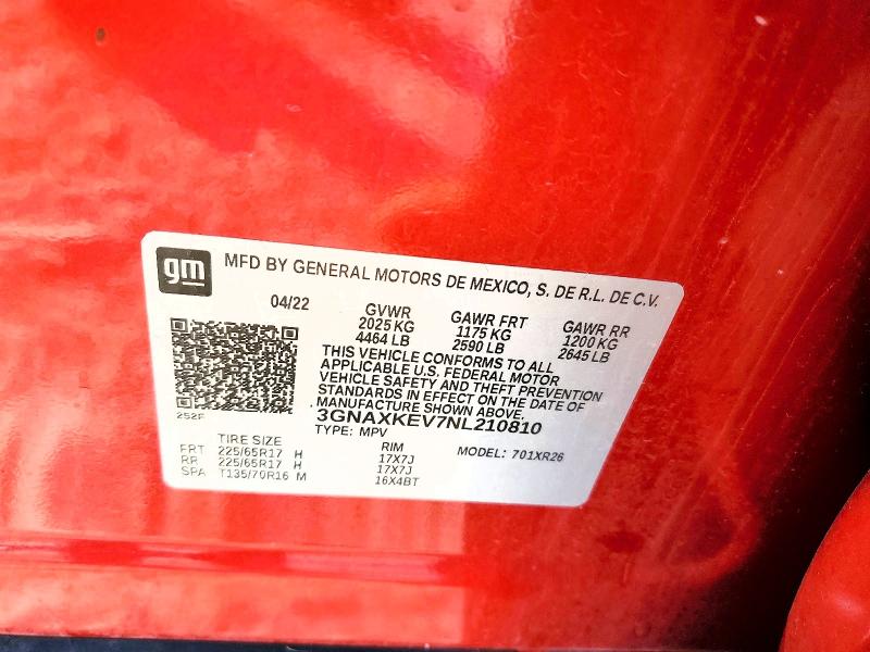2022 Chevrolet Equinox მანქანა იყიდება აუქციონზე, vin: 3GNAXKEV7NL210810, აუქციონის ნომერი: 73785725
