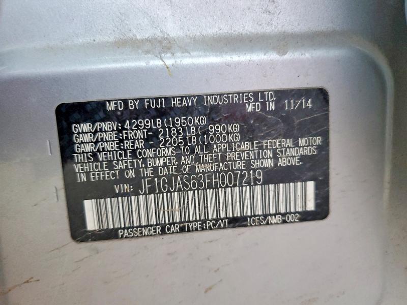 Aukcja sprzedaży 2015 Subaru Impreza, vin: JF1GJAS63FH007219, numer aukcji: 74932845