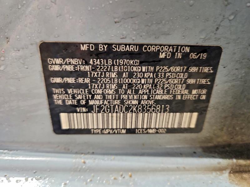 Aukcja sprzedaży 2019 Subaru Crosstrek, vin: JF2GTADC2K8356813, numer aukcji: 99614815