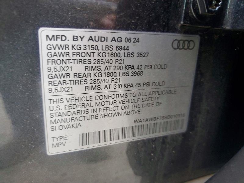 2025 Audi Sq7 მანქანა იყიდება აუქციონზე, vin: WA1AWBF78SD010316, აუქციონის ნომერი: 98422355
