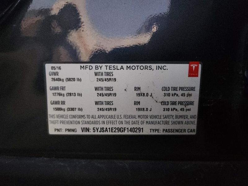 2016 Tesla Model S მანქანა იყიდება აუქციონზე, vin: 5YJSA1E29GF140291, აუქციონის ნომერი: 96720435