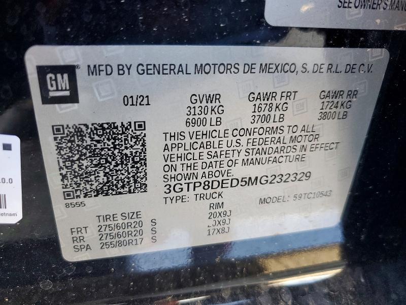 74871005 :رقم المزاد ، 3GTP8DED5MG232329 vin ، 2021 Gmc Sierra مزاد بيع