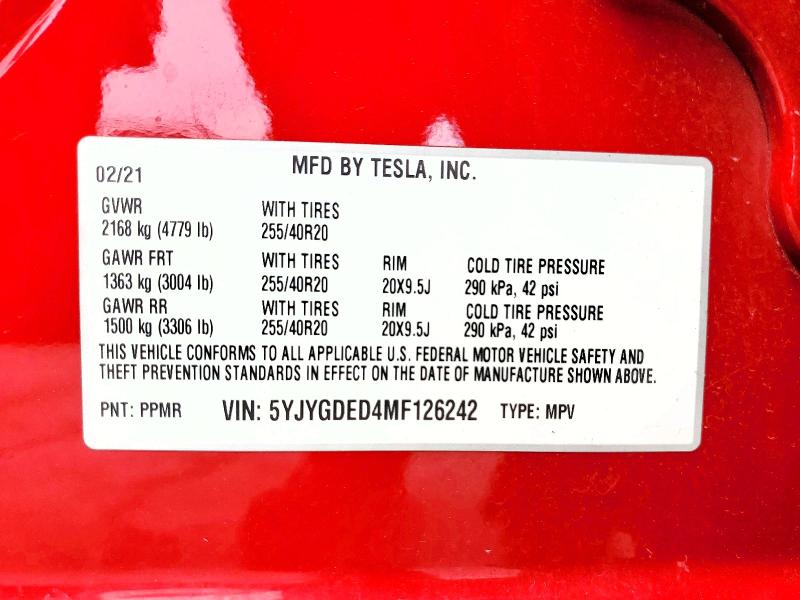 Aukcja sprzedaży 2021 Tesla Model Y, vin: 5YJYGDED4MF126242, numer aukcji: 98069485