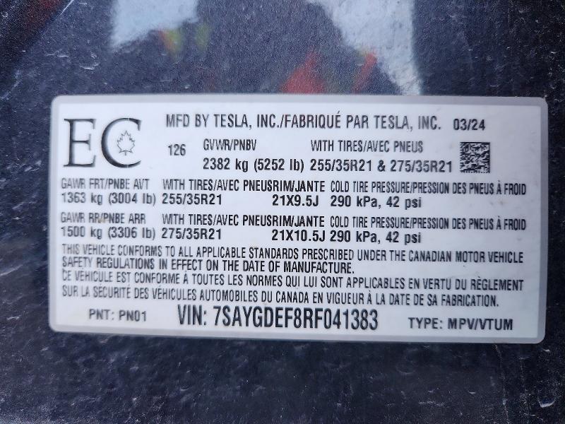 Продажа на аукционе авто 2024 Tesla Model Y, vin: 7SAYGDEF8RF041383, номер лота: 73325095