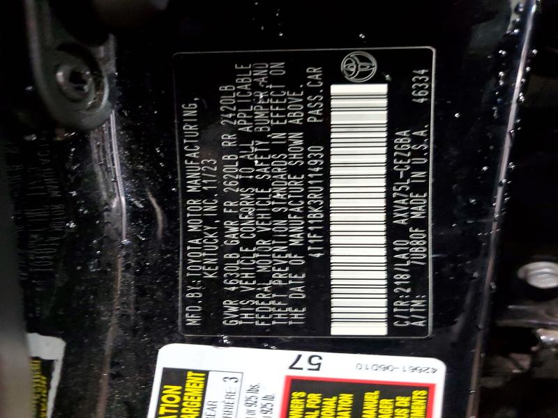 Aukcja sprzedaży 2024 Toyota Camry, vin: 4T1F11BK3RU114930, numer aukcji: 98944405