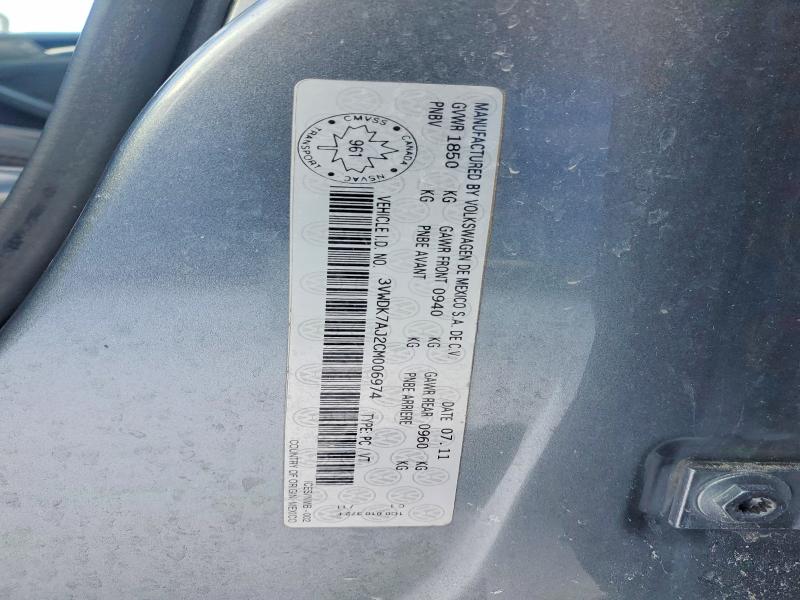 Aukcja sprzedaży 2012 Volkswagen Jetta, vin: 3VWDK7AJ2CM006974, numer aukcji: 73053375