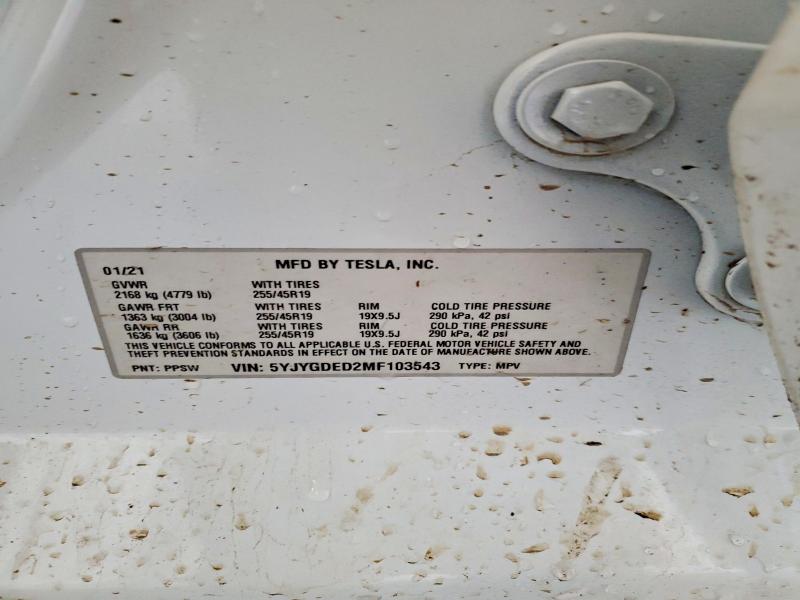 Aukcja sprzedaży 2021 Tesla Model Y, vin: 5YJYGDED2MF103543, numer aukcji: 99294945