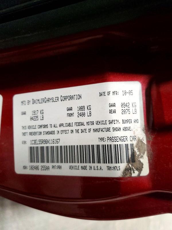 Продажа на аукционе авто 2006 Chrysler Sebring, vin: 1C3EL55R96N116167, номер лота: 74281845