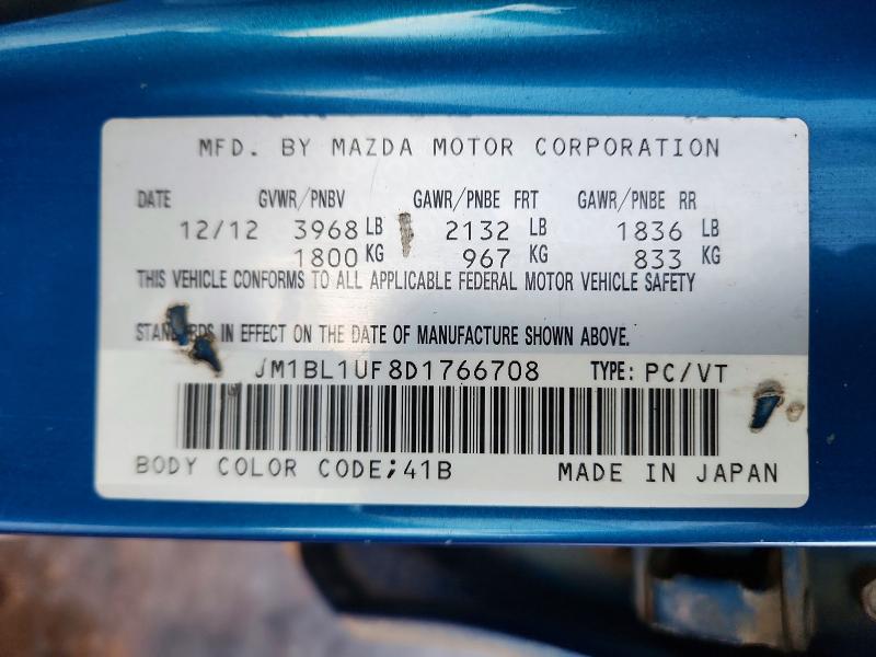 2013 Mazda 3 მანქანა იყიდება აუქციონზე, vin: JM1BL1UF8D1766708, აუქციონის ნომერი: 72830705