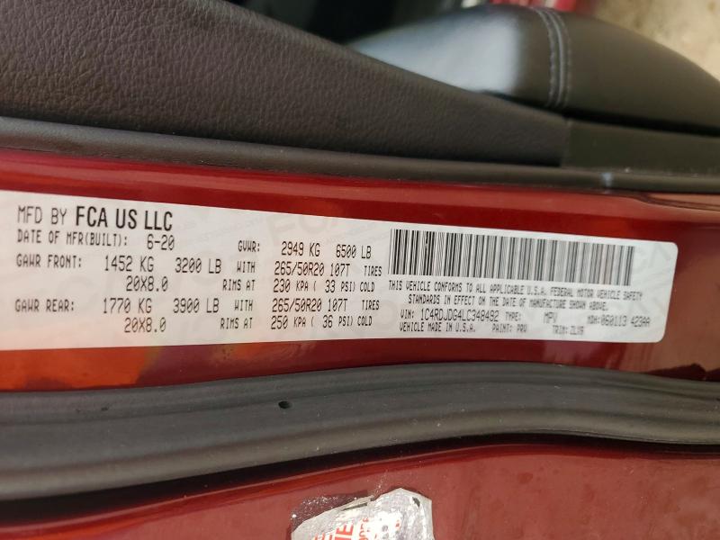 Aukcja sprzedaży 2020 Dodge Durango, vin: 1C4RDJDG4LC348492, numer aukcji: 74590645