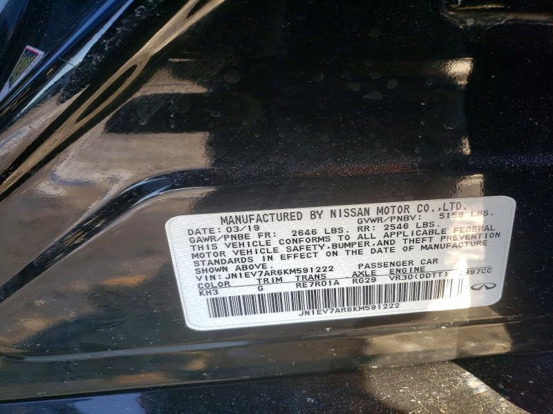 75065465 :رقم المزاد ، JN1EV7AR6KM591222 vin ، 2019 Infiniti Q50 مزاد بيع