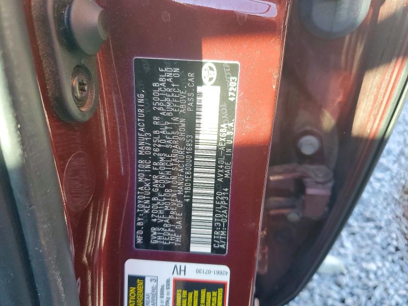 2013 Toyota Avalon Hybrid მანქანა იყიდება აუქციონზე, vin: 4T1BD1EB0DU016853, აუქციონის ნომერი: 73027165