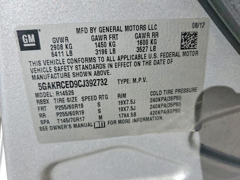 73682775 :رقم المزاد ، 5GAKRCED9CJ392732 vin ، 2012 Buick Enclave مزاد بيع
