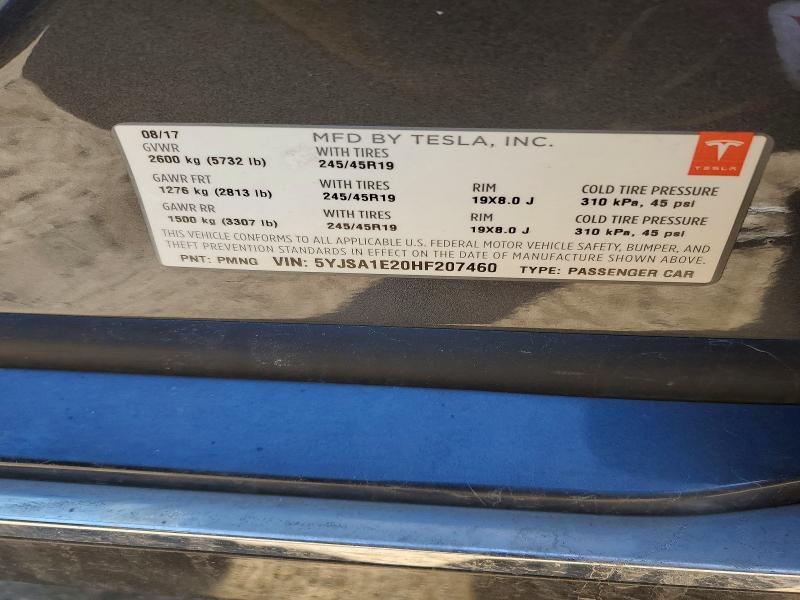 74258845 :رقم المزاد ، 5YJSA1E20HF207460 vin ، 2017 Tesla Model S مزاد بيع