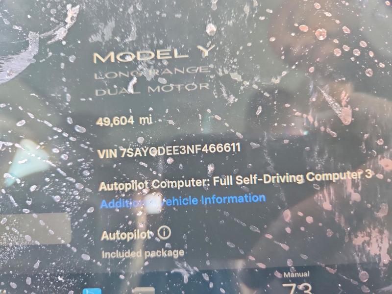 Aukcja sprzedaży 2022 Tesla Model Y, vin: 7SAYGDEE3NF466611, numer aukcji: 98537515